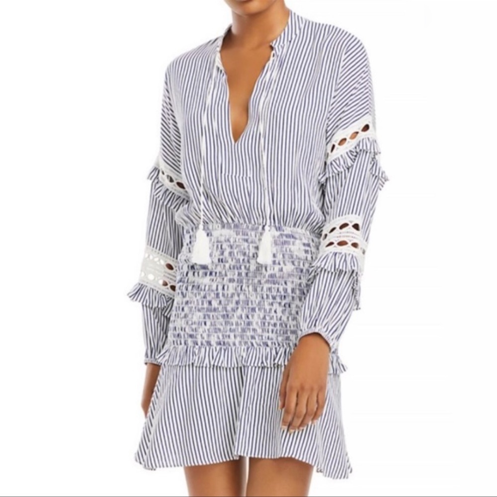 Aqua Striped Smocked Mini Dress